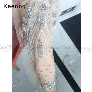 Keering A Mano Del Mestiere Appliques Bianco Della Perla Del Fiore Corpetto di Perline di Cristallo Del Rhinestone <span class=keywords><strong>Applique</strong></span> Patch per il Vestito Da Cerimonia Nuziale WDP-093 - Product Image 6