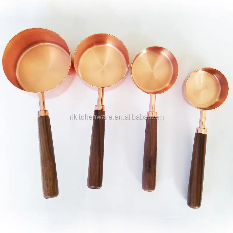 4PCS Edelstahl mit Kupfer Messbecher Set mit Holzgriff