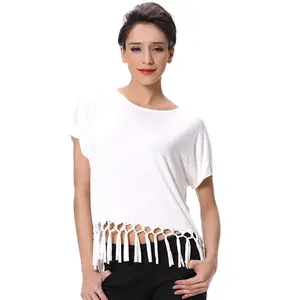 새로운 디자인 여성 티셔츠 레이디 프린지 탑 소녀 화이트 t 셔츠