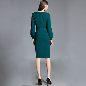 2020 热销女装女士优雅 o 领灯笼袖腰带连衣裙 - Product Image 2