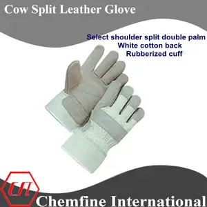 Seleccione hombro split doble palma de la mano, de goma del manguito de la vaca cuero partido guantes de trabajo/en388