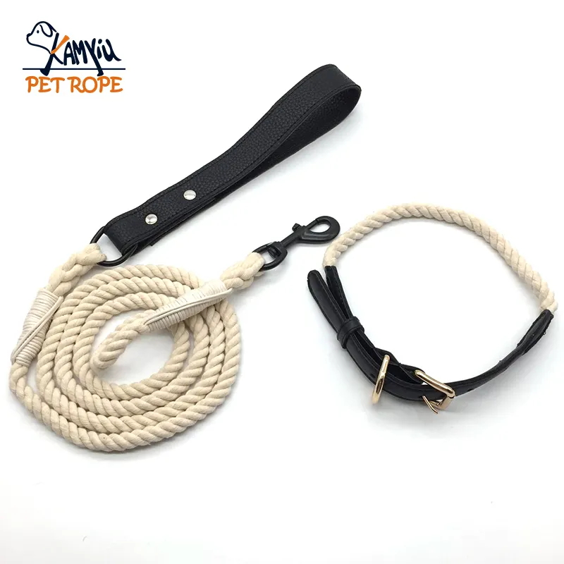 Soft woven custom color 10 mm woven cotton rope dog belt collar