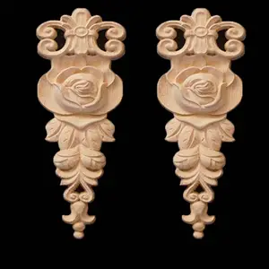 wholesales unfinished wood crafts carving wooden appliques onlays wood decorative furniture onlays