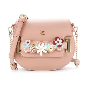 8642 Manufacturer wholesale ladies colorful flowers small saddle bag mini Pu leather shoulder crossbody handbags for women