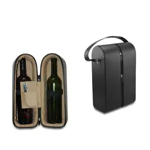 Customized printing logo wine carrier with 2 bottles leather wine box