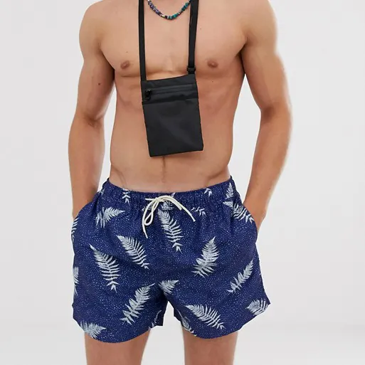 กางเกงขาสั้นสำหรับผู้ชาย,กางเกงขาสั้นชายหาดพิมพ์ลายปาล์มเขตร้อนแบบบราซิลฤดูร้อน