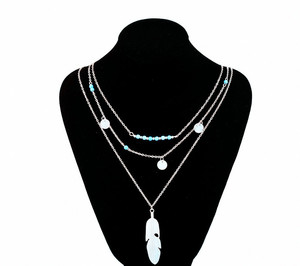 Moda Color oro multistrato moneta nappe Lariat Bar collane perline Choker <span class=keywords><strong>piuma</strong></span> pendenti collane per le donne Bijoux - Product Image 2