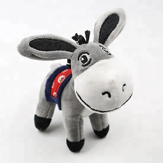 LLavero de burro de juguete de peluche, personalizado, OEM, gris, nuevo diseño, venta al por mayor, Mini burro de peluche barato, 2018