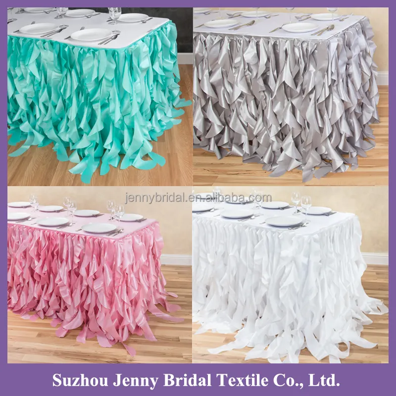 TS017T 21ft polyester taffeta curly willow table cloth different designs of table skirting for birthday
