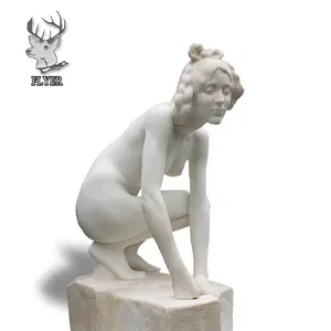 Estatua de escultura para mujer, escultura de chica desnuda tallada de piedra antigua, decoración artística
