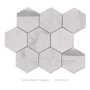 4 “Hexagon Calacatta 白色大理石天然石马赛克美丽的壁纸室内装饰瓷砖设计