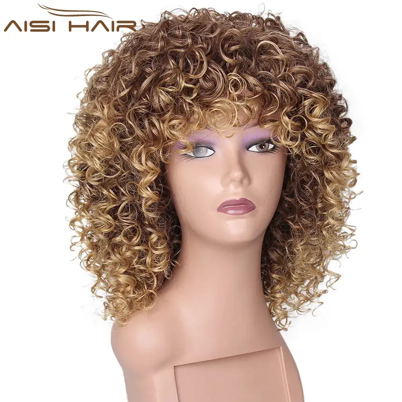 Aisi Hair Under $20 Ombre Wholesale Short Curly Wigs For Women Synthetic Brown Color Fiber Heat Resistant Wigs