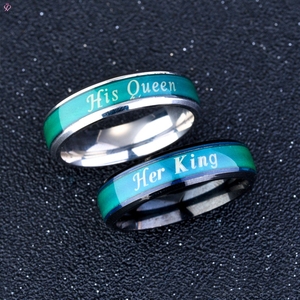 Coppie <span class=keywords><strong>di</strong></span> modo Lei <span class=keywords><strong>Re</strong></span> La Sua Regina Temperatura Cambiare Colore Mood Band Ring - Product Image 1