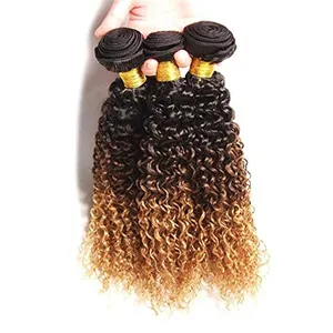 Wholesale 3 bundles of 16inch mongolian kinky curly 1b/27 ombre hair weaves for sale