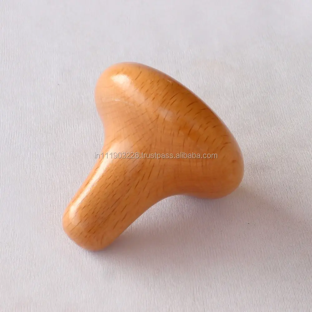MADEIRA NÃO SINTÉTICA-Massageador de botão bem arredondado esculpido em madeira natural