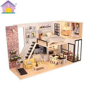 Hongda Free Simple Miniature Dollhouse Room House Diy 3d Wooden Dollhouse Kit For Girls