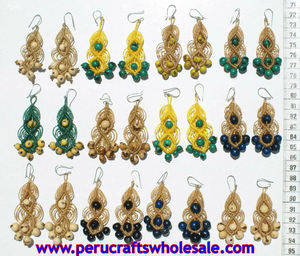 Pendientes de gota de hilo tejido peruano nativo Cuentas de semillas redondas naturales Joyería de moda con cuentas de colores Diseño de hilo tejido elegante - Product Image 2