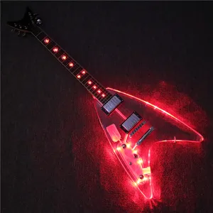 Afanti מוסיקה FV סדרת שמאל יד אקריליק גוף גיטרה חשמלית עם אדום LED אורות (PAG-156)