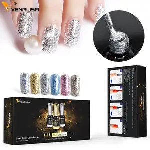 Conjunto de esmalte em gel de platina 6 pçs/lote, esmalte em gel com 12ml, cores dourado com glitter e prateado, para mergulhar