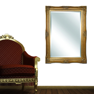 كبير الذهب جدار الزجاج العتيقة منحوتة مرآة خشبية الإطار - Product Image 2