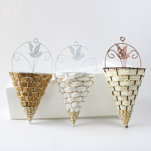<span class=keywords><strong>Panier</strong></span> de planteur mural, tissu en rotin métallique, décoration suspendue pour suspension de fleurs - Product Image 1