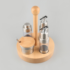 Juego de condimentos de <span class=keywords><strong>acero</strong></span> <span class=keywords><strong>inoxidable</strong></span> de estilo nórdico, juego de dispensador de aceite y vinagre con base de Bambú - Product Image 4