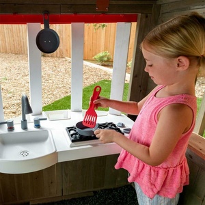 Children Wooden Playhouse Outdoor <strong>Fun</strong> With <strong>Kitchen</strong> and Sink Burners - Product Image 4