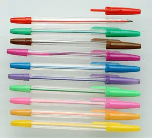 2024made in China UV ink PS transparent barrel plastic ball pen for promotional