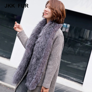 Mujeres de invierno Real Fox Fur bufanda cuello de <span class=keywords><strong>zorro</strong></span> plateado <span class=keywords><strong>Super</strong></span> moda bufanda larga - Product Image 1