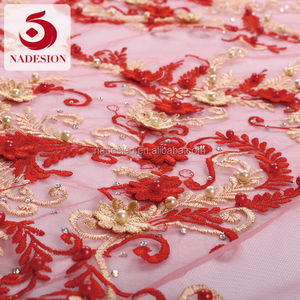 100% poliéster <span class=keywords><strong>3</strong></span> D en rojo bordado/perlas tejido de malla - Product Image 2