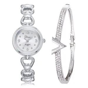 DISU Top Merk Luxe Crystal Hollow Heart Horloges Voor Vrouwen Rose Goud Kleur Vrouwelijke Partij Bruiloft Sieraden Armband Horloge