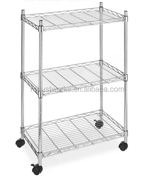 3 Tiers Chrome Plated Home Use Wheeled Wire Shelf (356083)