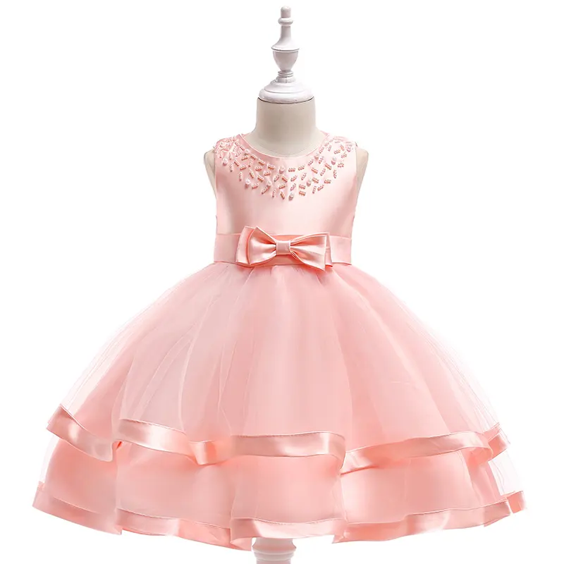 Son Fantezi Bebek Frocks Tek Parça Kız Parti Giyim Batı Çiçek Kız Net Elbise L5017