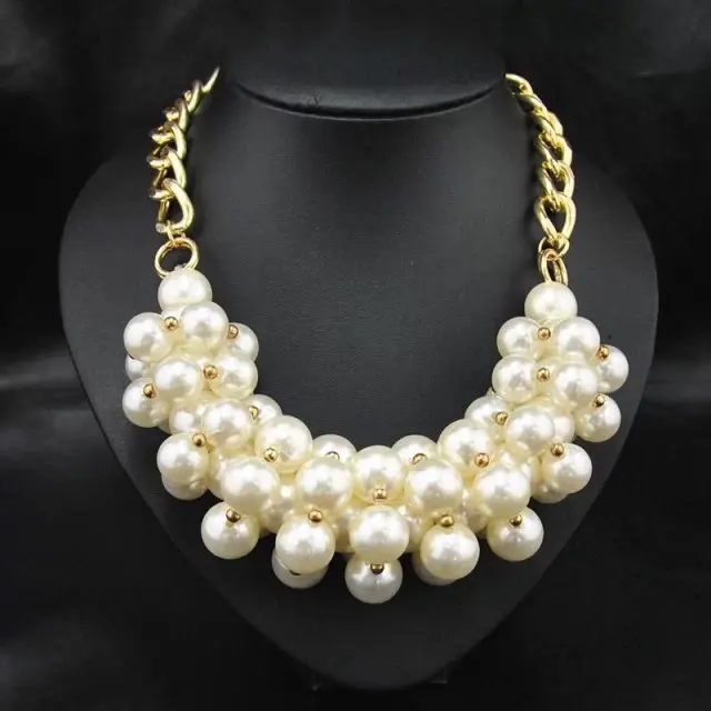 artificial pearl chain collar necklace chunky pearl necklace gold statement jewelry necklace