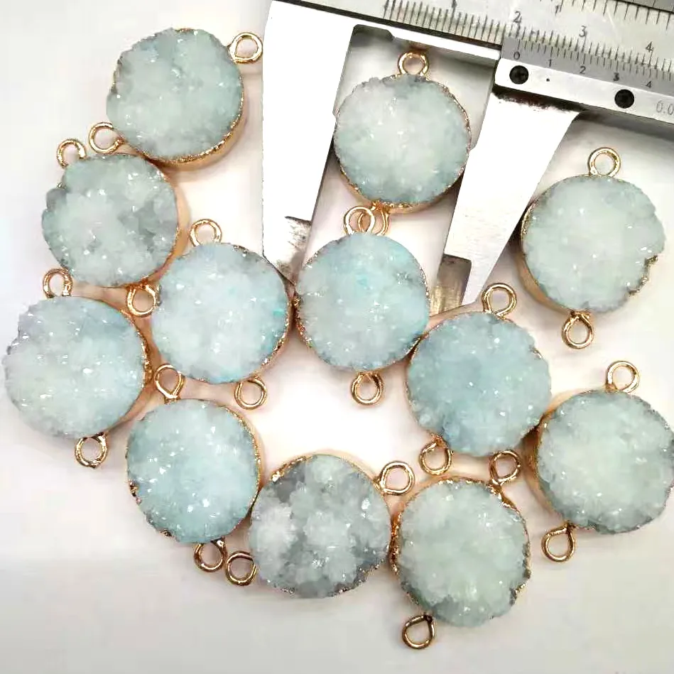 Bezel Lapis Emas Kecil Batu Akik Kuarsa Druzy Geode Konektor Batu Permata untuk Membuat Perhiasan