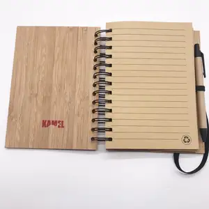 環境にやさしい木製カバービジネス竹ハードカバースパイラルギフトセットジャーナルノートブックペン付き