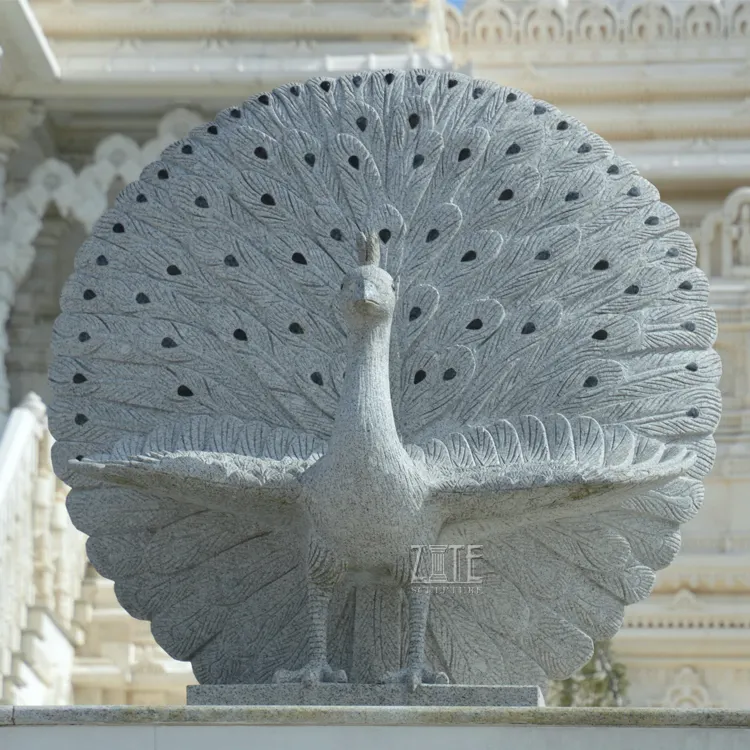 Statue de Paon en Marbre de Sculpture Animale en Pierre de Jardin Extérieur