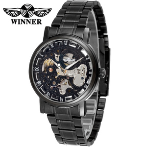 Winner New Phong Cách Màu Đen Đầy Đủ Skeleton Thiết Kế Đồng Hồ Thép Không Gỉ Thương Hiệu Hàng Đầu Sang Trọng Relogio Masculino Người Đàn Ông Đồng Hồ Cơ Khí - Product Image 2
