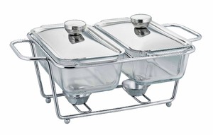 Plateau de service double buffet en verre Circleware avec couvercle en acier inoxydable et support de service en métal chromé - Product Image 5