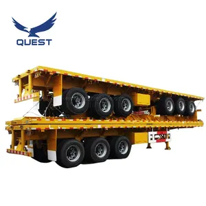 QUEST Tri-เพลา20ft 40ฟุต50Ton แชสซีเตียงแบนแบน40ฟุตคอนเทนเนอร์กึ่งพ่วงขาย