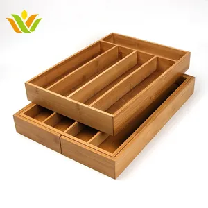 Cassetto degli utensili per posate in legno di bambù regolabile personalizzato ecosostenibile vassoio espandibile