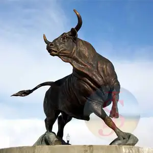 Прямая Заводская бронзовая скульптура дикого быка с длинным гудком
