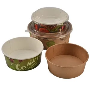 32oz 42oz PLA / PE papier de revêtement kraft saladier jetable bol à salade à emporter avec couvercle - Product Image 1