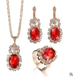 Dubai Jewellery Design Wedding Jewelry Set, Crystal Cz Red Stone Necklace Bridal Wedding Jewelry Set 2022