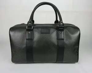 Kostenloser Versand Kleine Menge Schwarz Luxus 100% echte Kohle faser Reisetasche mit echtem Leder