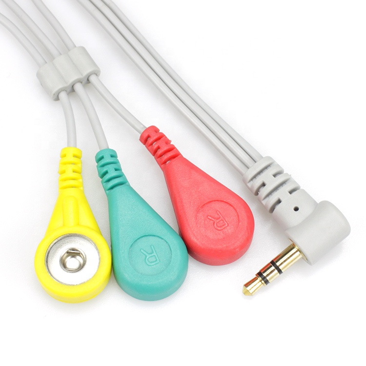 Пользовательский 3,5 мм Прямоугольный штекер с 3 свинцовыми кнопками медицинский кабель адаптера электрода ЭКГ