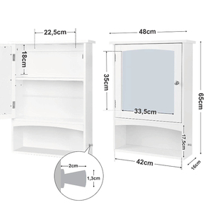En bois Blanc Rangement Mural pour salle de bain Miroir avec Étagère Réglable - Product Image 3