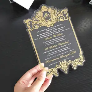 Wholesale Nepali Marriage Acrylic Invitation Cards With Golden Lace For Wedding Guests