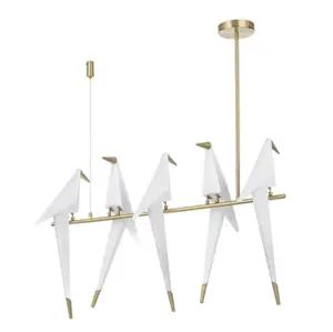 L4u Nordic Gold Finish Creative Fashion Art Swing Bird LED Chandelier Hanging Lamp Pendant Light for Living Room Restaurant