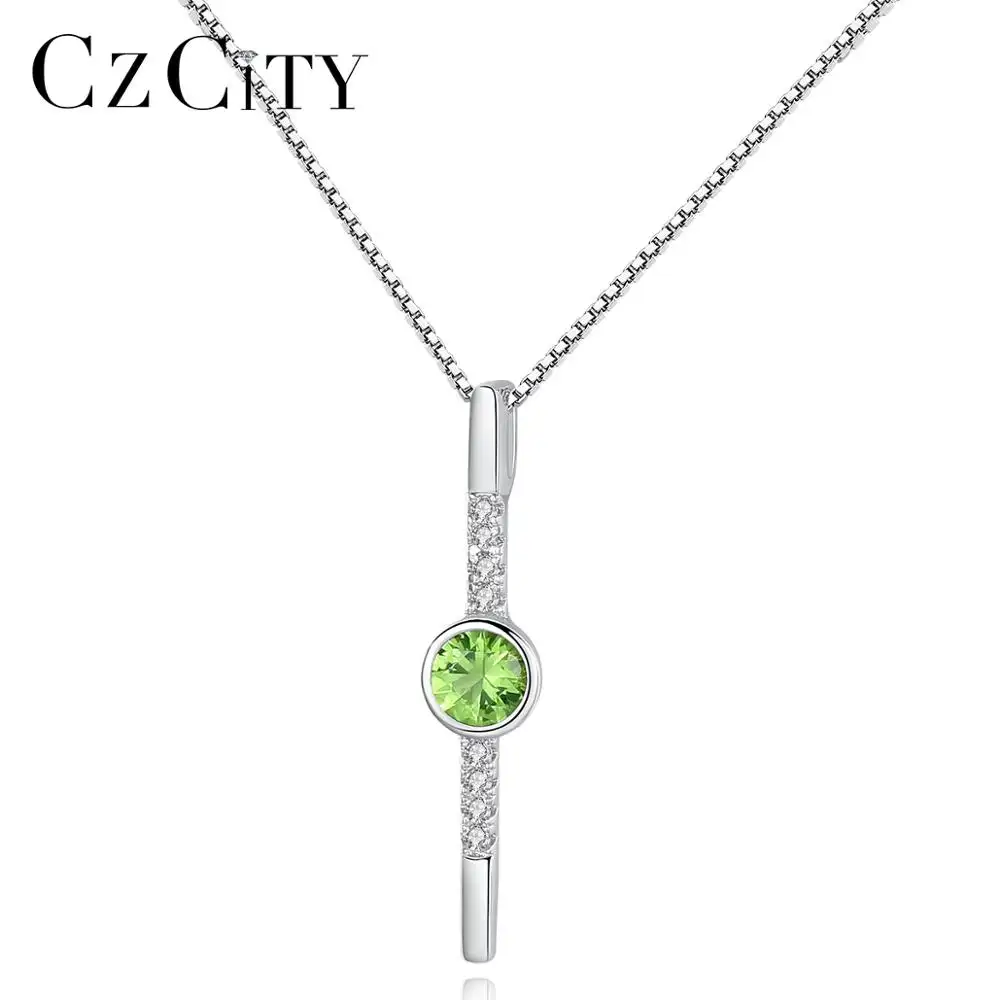 Czcity presente colar de prata, joias da moda 925, pingente de esmeralda, verde, apple